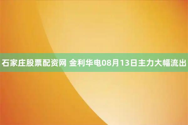 石家庄股票配资网 金利华电08月13日主力大幅流出