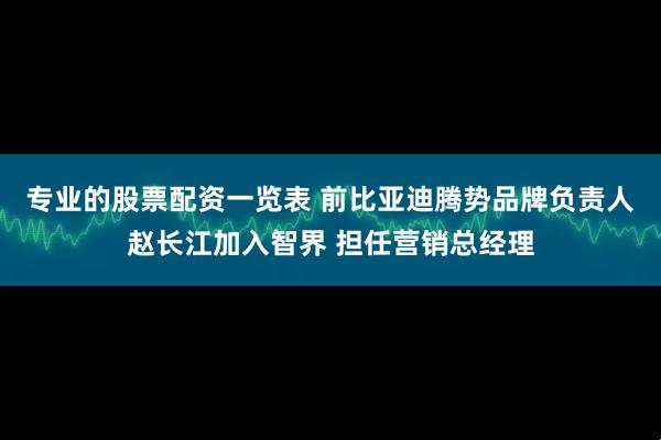 专业的股票配资一览表 前比亚迪腾势品牌负责人赵长江加入智界 担任营销总经理